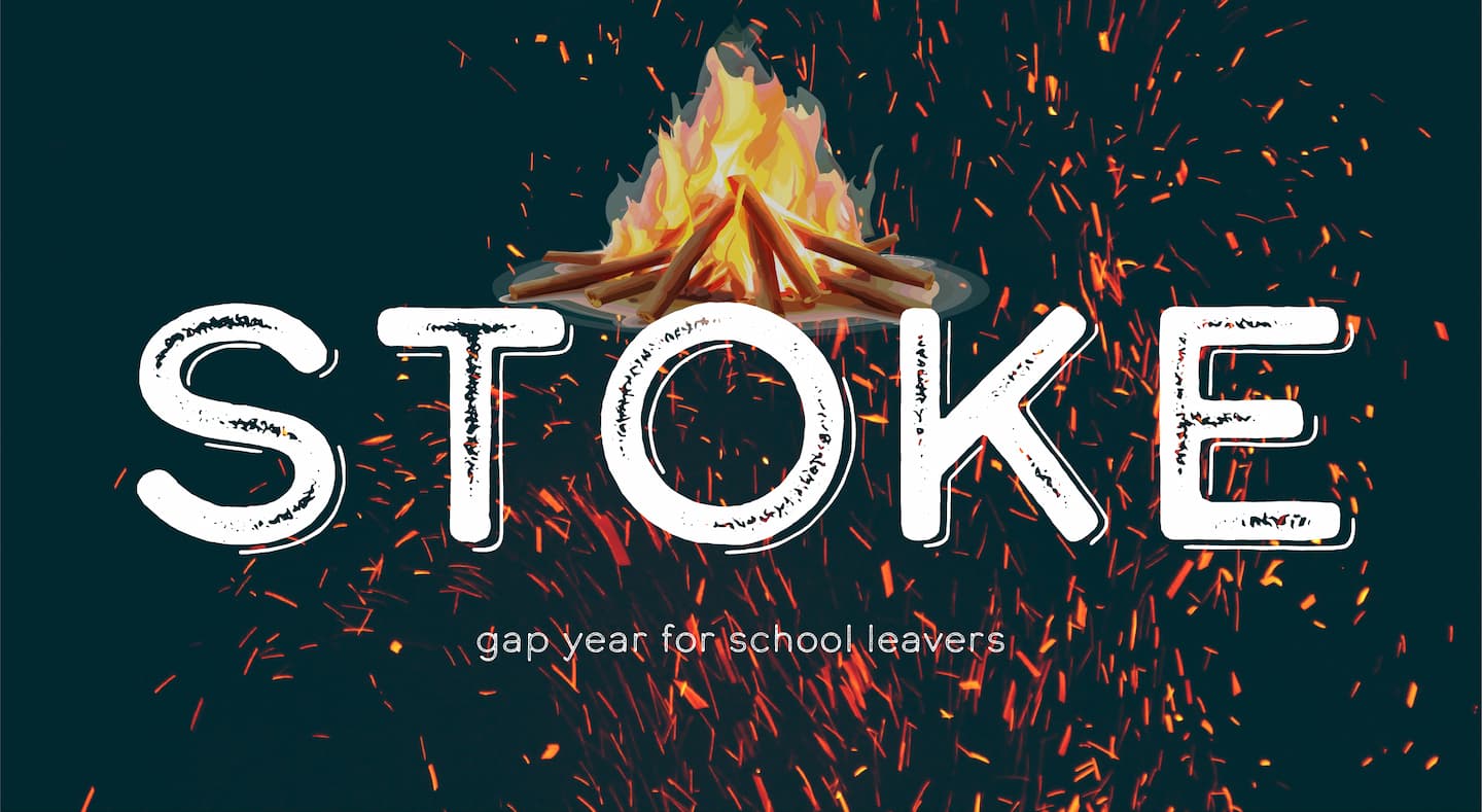 Image of Stoke gap year logo with fire and sparks in the background.